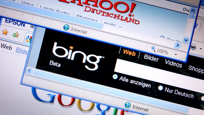 Screenshot: Browser-Fenster mit den Startseiten mehrerer Suchmaschinen