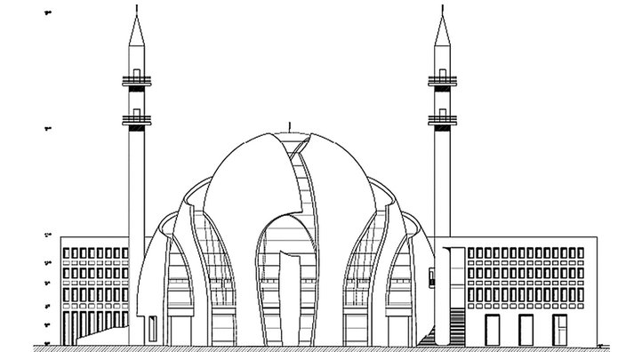 Zeichnung des Entwurfs einer Großmoschee in Köln