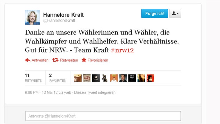 Hannelore Kraft twitterte um Punkt 18 Uhr