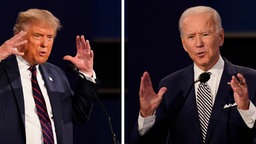 Donald Trum und Joe Biden mit erhobenen Händen