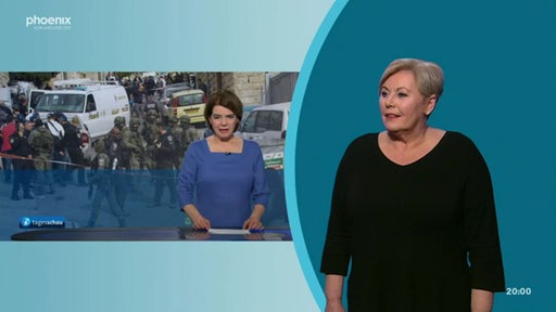 Tagesschausprecherin mit Gebärdendolmetscherin