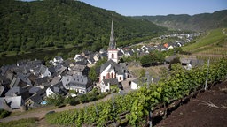 Der Ort Ediger-Eller an der Mosel, mit Blick auf Weinberge.