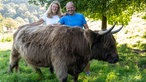 Christine Baumann und ihr Mann Axel mit einem Hochlandrind.