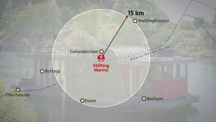 Grafik: Karte von Gelsenkirchen und Umkreis von 15 km