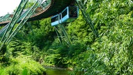 Schwebebahn fährt über die Wupper.