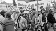 Demo 1983 in Deutschland gegen atomare Aufrüstung.