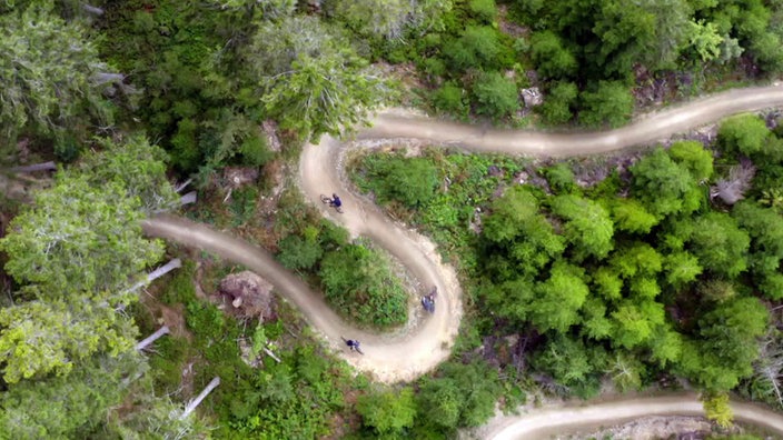 Blick von oben auf die Mountainbike-Strecke im Bikepark Willingen