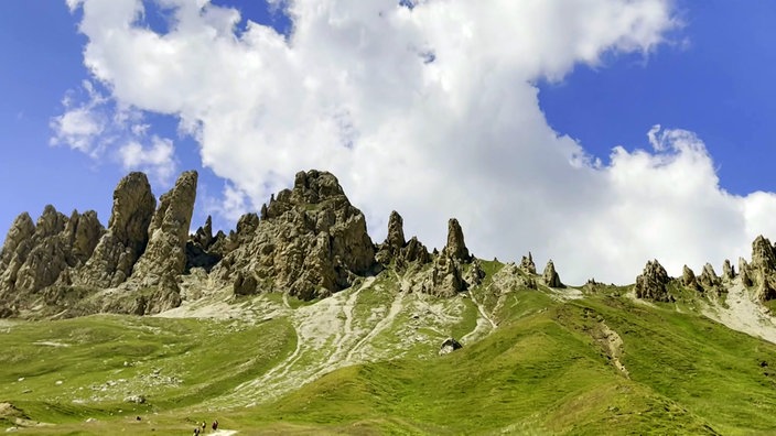 Bergkette mit spitzen, steilen Gipfeln