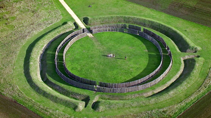 Aufnahme von oben der kreisrunden Sonnenobservatoriumsanlage Goseck