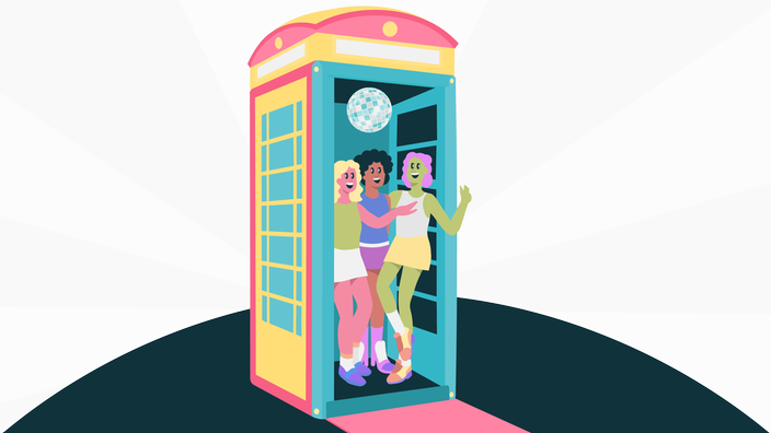 In einer umgebauten Telefonzelle findet eine Mini-Disko statt. Drei Frauen feiern darin. | Bildquelle: WDR In einer umgebauten Telefonzelle findet eine Mini-Disko statt. Drei Frauen feiern darin.