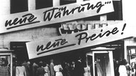 Einführung der D-Mark 1948, Schild mit der Aufsschrift "Neue Währung... neue Preise"