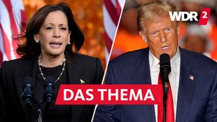 Die demokratische Präsidentschaftskandidatin Kamala Harris (l) bei einer Wahlkampfveranstaltung in Grand Rapids (18.10.2024) und der republikanische Präsidentschaftskandidat Donald Trump bei einer Wahlkampfveranstaltung in Greensboro (22.10.2024)