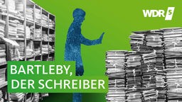 Silhouette eines Mannes mit ablehnender Geste vor alten Büroregalen und Aktenstapeln