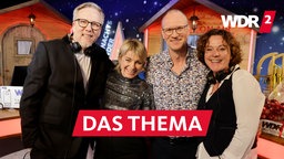 Die WDR 2 Moderatoren Jan Malte Andresen, Sabine Heinrich, Thomas Bug und Steffi Neu beim Weihnachtswunder 2023