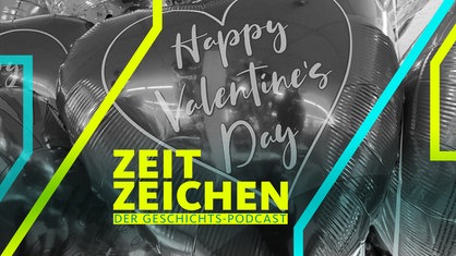 Herzförmige Luftballons mit der Aufschrift "Happy Valentine's Day"