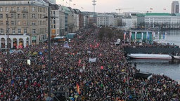 Mehrere tausend Menschen versammelten sich in Hamburg am Jungfernstieg für eine Demo gegen Rechtsextremismus.