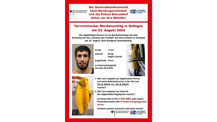 Fahndungsplakat terroristischer Mordanschlag Solingen