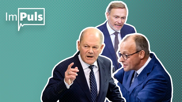 Olaf Scholz, Christian Lindner und Friedrich Merz 