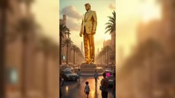 Goldene Statue von Trump in KI-generiertem Video