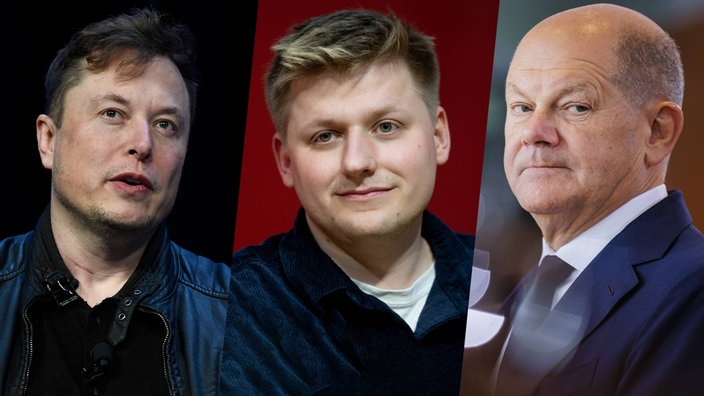 Von links nach rechts: Musk, Hotz und Scholz