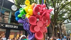 Eine Dragqueen trägt bunte Haare auf der CSD-Demo in Köln