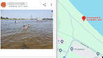 Kommentar zu Paradiesstrand in Düsseldorf auf Google Maps: Ein Foto auf dem mehrere Personen im Rhein inDüsseldorf baden. 