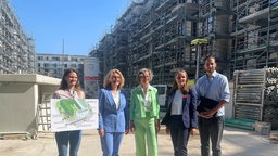 Landesbauministerin Ina Scharrenbach beim Bau des neues Wohnquartiers LÜCK in Köln Ehrenfeld