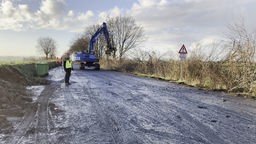 Ein Bagger fällt einen Baum