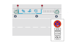 Grafik: Eine Straße mit einer extra "Wirtschaftszone" zum Parken.