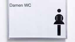 Schild mit Icon und Aufschrift Damen WC