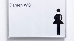 Schild mit Icon und Aufschrift Damen WC