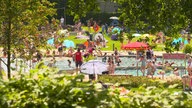 Viele Besucher befinden sich in einem Freibad