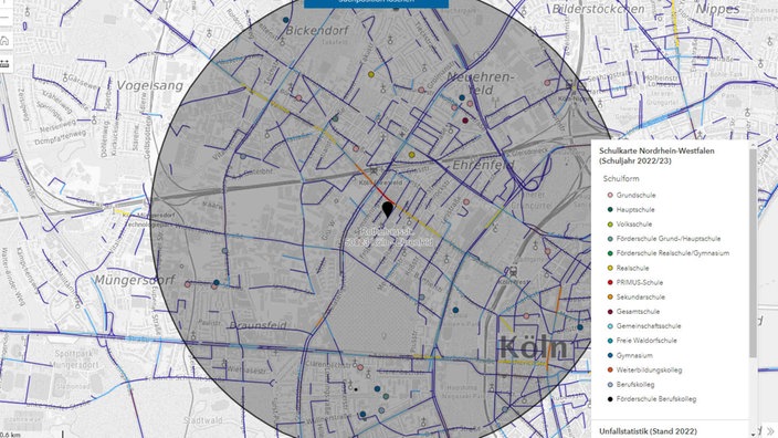 Ausschnitt der Schulkarte NRW