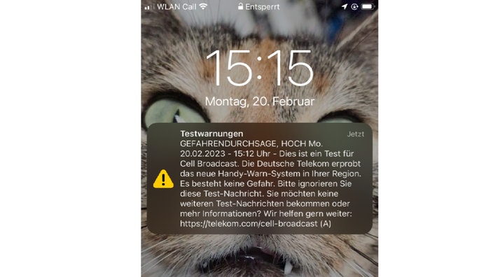 Cell-Broadcast Meldung am Rosenmontag