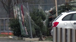 Zaun um einen Weihnachtsbaum-Stand.