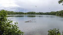 Großer See und im Hintergrund Windräder