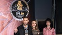 Saturday Night Live cast members Mikey Day, Chloe Fineman, Sarah Sherman visit Empire State Building for lighting ceremony in New York on February 11, 2025. SNL celebrates the show 50th anniversary. 