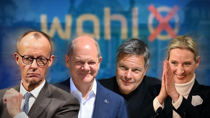 I quattro candidati alla cancelleria che hanno partecipato al dibattito televisivo Merz, Scholz, Habeck e Weidel