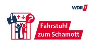 Die Grafik zeigt zwei Personen in einem Aufzug und den Schriftzug "Fahrstuhl  zum Schamott"