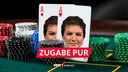 Satirische Fotomontage: Ein Pokertisch mit gestapelten Jetons, dazwischen zwei Asse-Spielkarten mit dem Konterfei von Sahra Wagenknecht