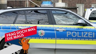 Schriftzug "Polizei" auf einem Einsatzfahrzeug