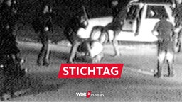 Ausschnitt eines Videos, das Polizeigewalt bei der Festnahme von Rodney King am 03.03.1991 in Los Angeles zeigt