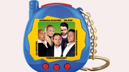 Die Comedians Uli Winters, Barbara Ruscher; Tobias Brodowy, Dr.Pop, Henning Bornemann in einem Tamagotchi