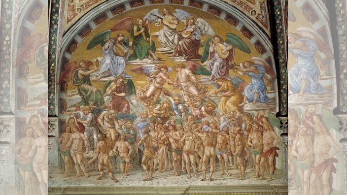 Die Himmelfahrt der Erlösten - Fresko von Luca Signorelli (ca. 1441) aus dem Zyklus mit Szenen des Weltgerichts im Dom S.Maria, Cappella di S.Brizio, Orvieto Umbrien