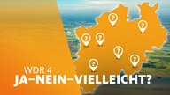 Auf dem Umriss einer NRW-Landkarte sind einzelne Orte durch Pins markiert