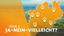 Auf dem Umriss einer NRW-Landkarte sind einzelne Orte durch Pins markiert