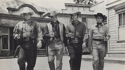 Lorne Greene, Pernell Roberts, Dan Blocker und Michael Landon in der Serie Bonanza. 