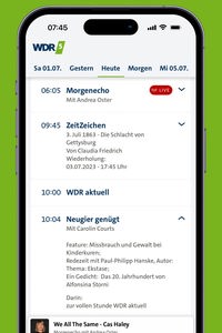 Screenshot der WDR 5 App zeigt die Datumsauswahl auf dem Programm-Screen