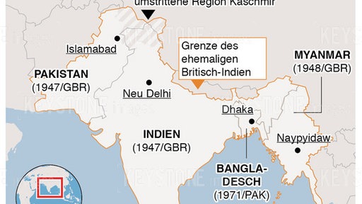 Landkarte zeigt Indien  und Pakistan