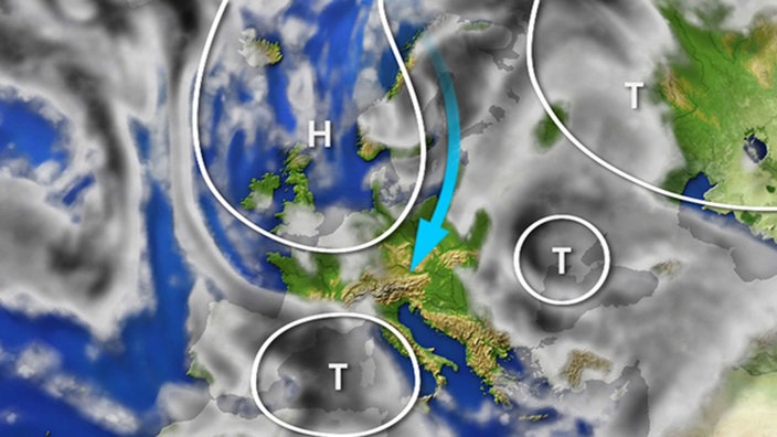 Das Beitragsbild des Dok 5 "Sonne, Wind oder Regen?" zeigt eine Wetterkarte der ARD-Tagesschau